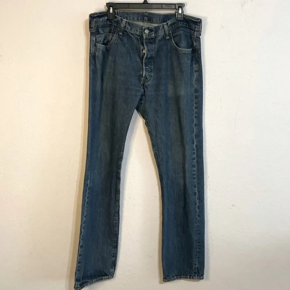 501 Levi’s Strauss Men Button Fly Straight Leg Denim Jeans Size 36X34